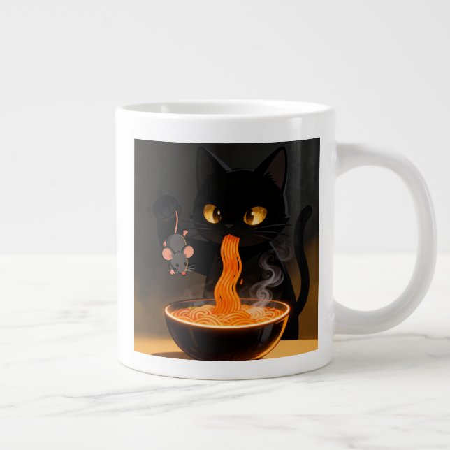 Obsidian-Katze & mutige Maus – Mitternachts-Ramen- Jumbo-Tasse (Rechts)