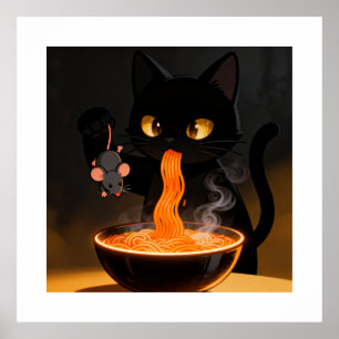 Obsidian-Katze & mutige Maus – Mitternachts-Ramen- Poster