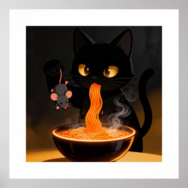 Obsidian-Katze & mutige Maus – Mitternachts-Ramen- Poster (Vorne)