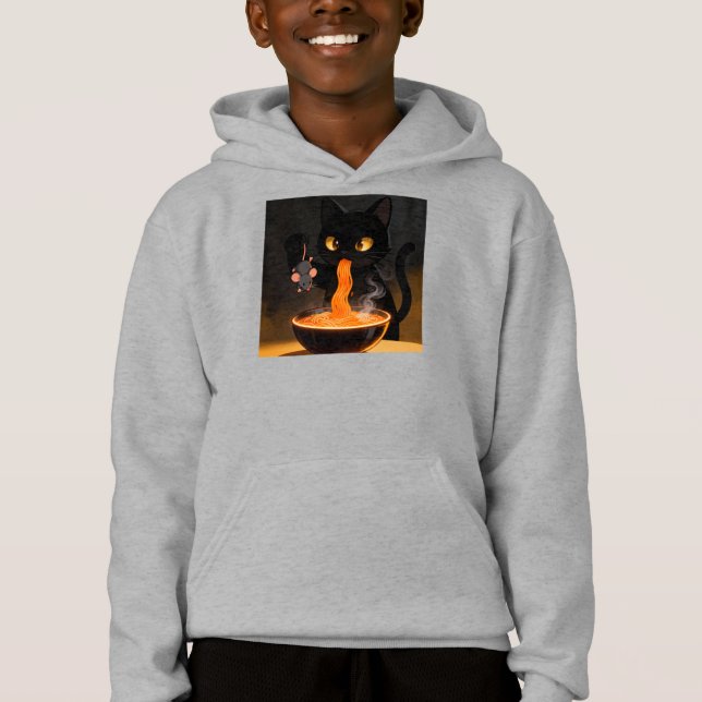 Obsidian-Katze & tapfere Maus – Mitternachts-Ramen Hoodie (Vorderseite)
