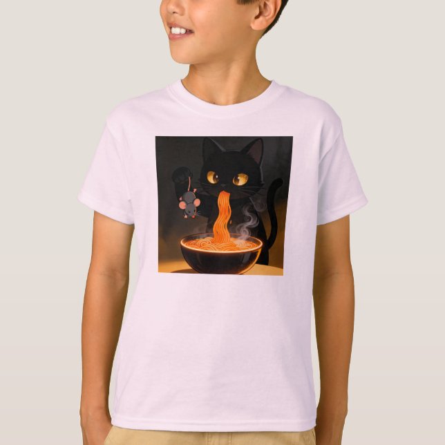 Obsidian-Katze & tapfere Maus – Mitternachts-Ramen T-Shirt (Vorderseite)