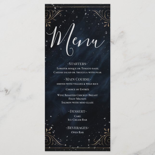 Obsidian Oracle Midnight Elegance Wedding Menu Menükarte (Vorderseite)