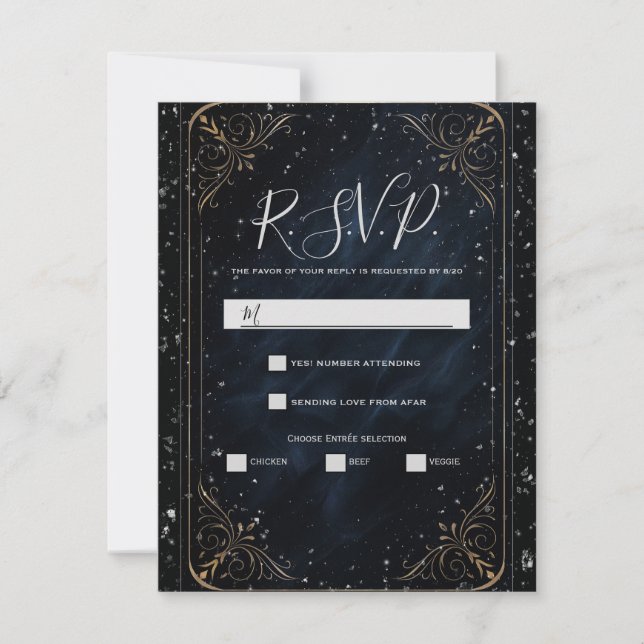 Obsidian Oracle Midnight Elegance Wedding RSVP Einladung (Vorderseite)