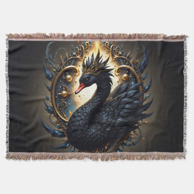 Obsidian-Schwan der stillen Gnade – Dark Fantasy Decke (Vorderseite)