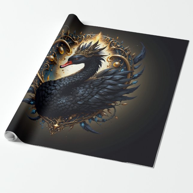 Obsidian-Schwan der stillen Gnade – Dark Fantasy Geschenkpapier (Ungerollt)