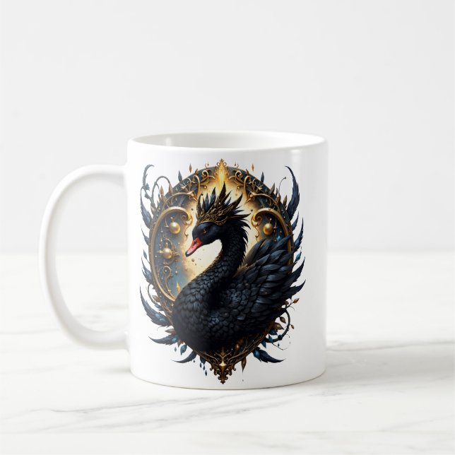Obsidian-Schwan der stillen Gnade – Dark Fantasy Kaffeetasse (Links)