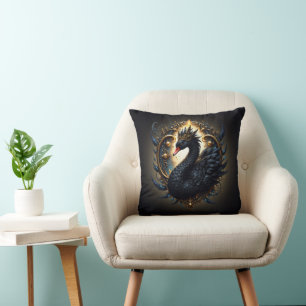 Obsidian-Schwan der stillen Gnade – Dark Fantasy Kissen