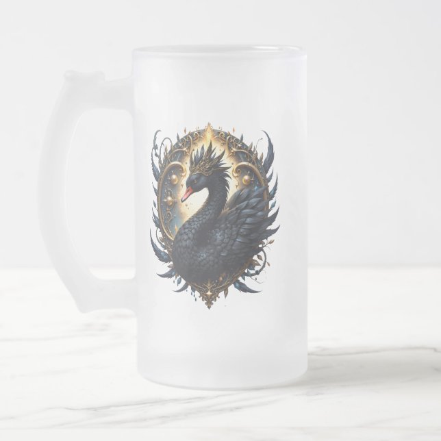 Obsidian-Schwan der stillen Gnade – Dark Fantasy Mattglas Bierglas (Links)