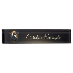 Obsidian-Schwan der stillen Gnade – Dark Fantasy Namensplakette