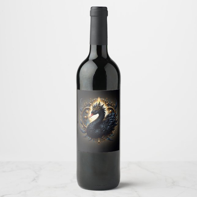 Obsidian-Schwan der stillen Gnade – Dark Fantasy Weinetikett (Vorderseite)