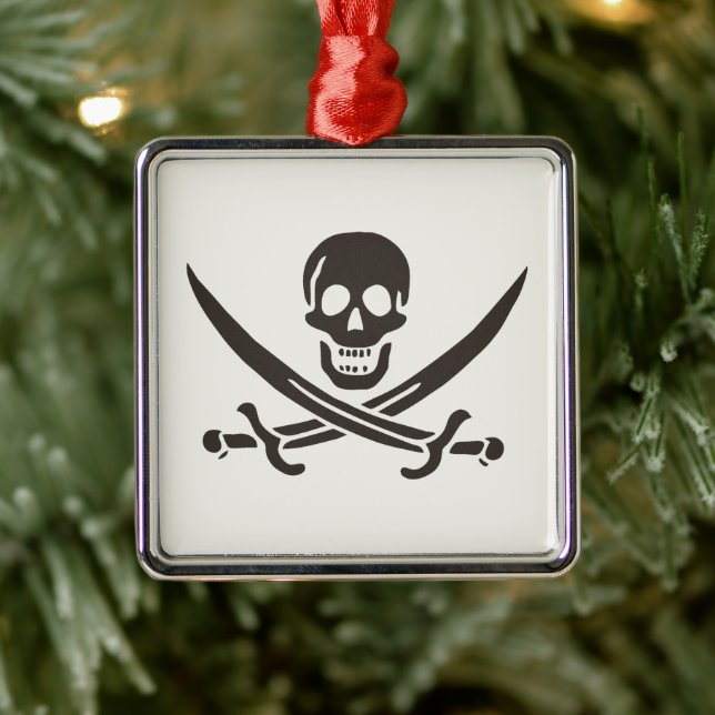 Obsidian Skull Schwerter Pirate Flag Calico Jack Ornament Aus Metall (Baum)