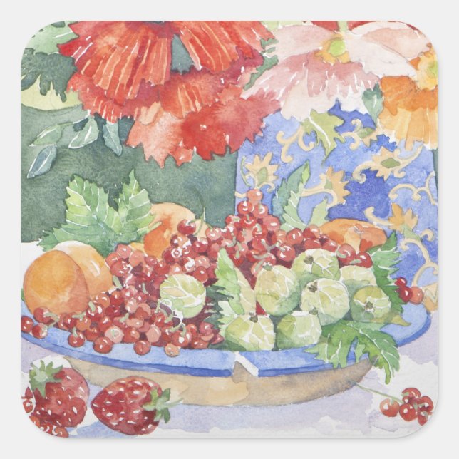 Obst auf einem Teller 2014 Quadratischer Aufkleber (Vorderseite)