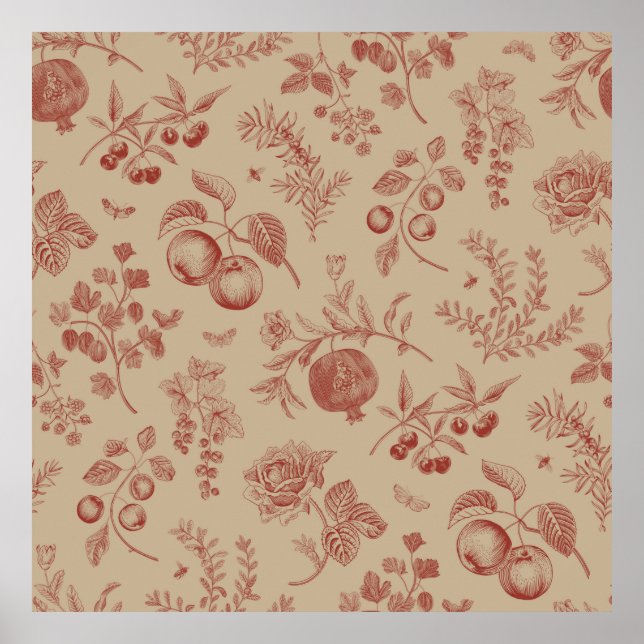 Obst, Beeren und Blume. Herbstnahtloses Muster Poster (Vorne)