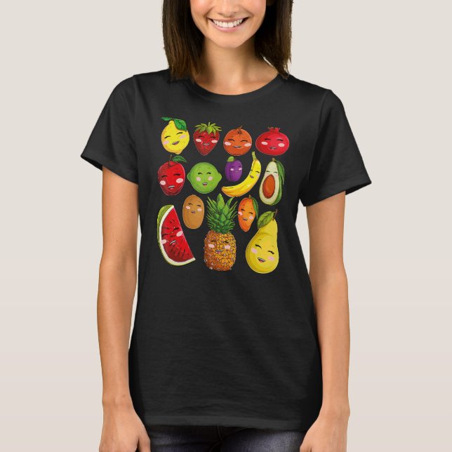 Obst Collage Niedliches Obst und Gemüse T-Shirt (Vorderseite)
