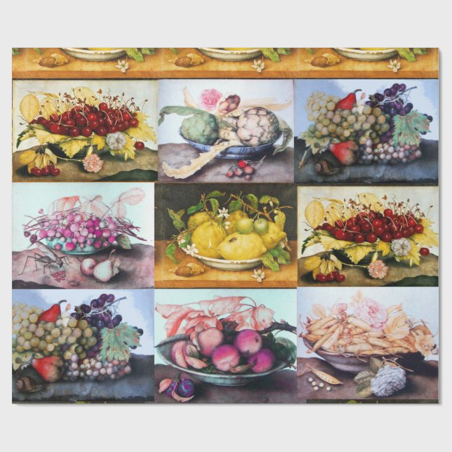 OBST DER SAISON, LEMONS, KIRCHEN, GRAPEN, PEACHES GESCHENKPAPIER (Flach)