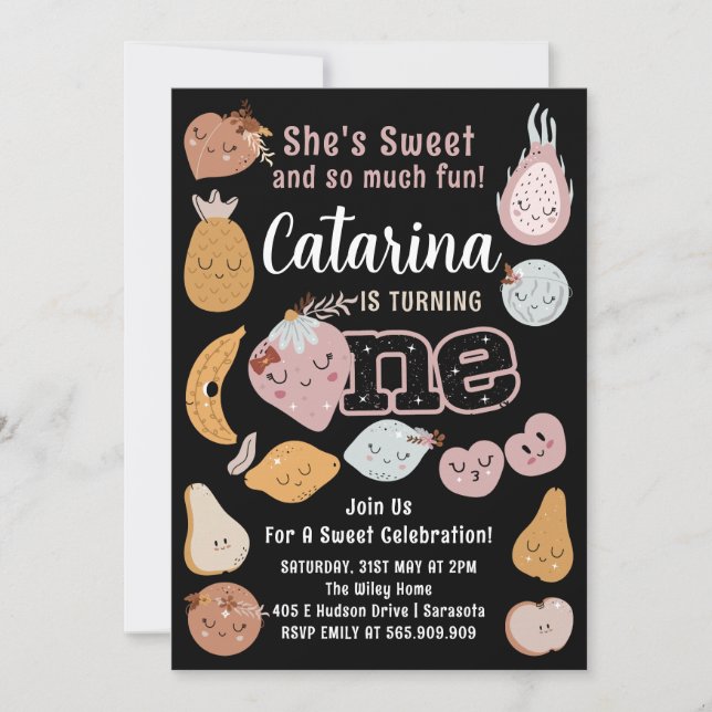 Obst Einladung 1. Geburtstag, Verarbeitungsbares O (Vorderseite)