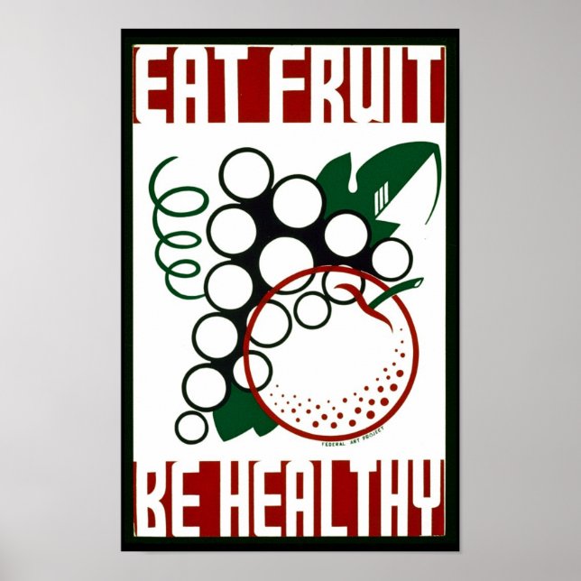 Obst essen - gesund sein - WPA-Plakat - Werbeaktio Poster (Vorne)