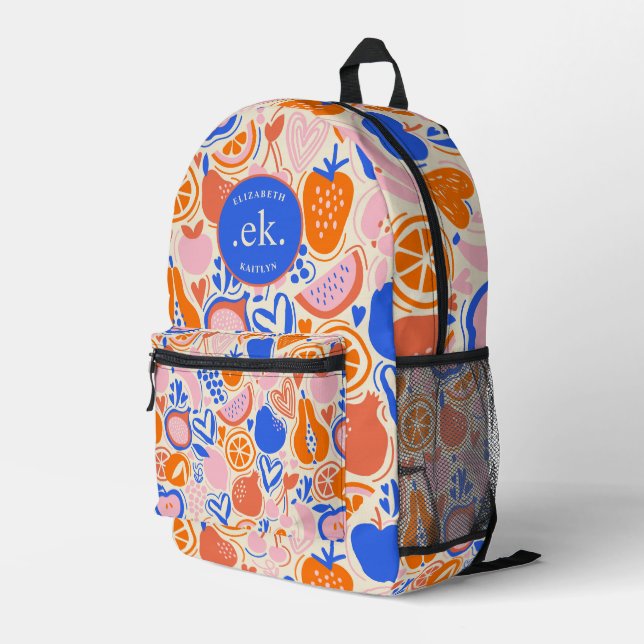 Obst Gemüse aus Orangenblauer Monogramm Bedruckter Rucksack (Rückseitige Ecke Rechts)