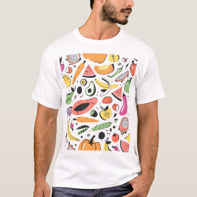 Obst, Gemüse, handgezeichnet. T-Shirt (Vorderseite)