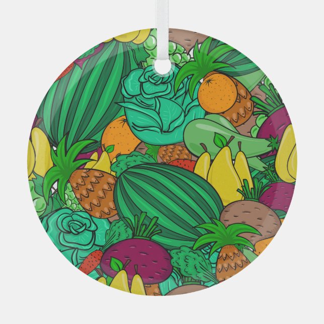 Obst Gemüse nahtlos Vegetarisches Muster Ornament Aus Glas (Vorderseite)