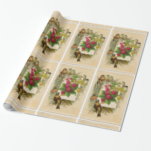 OBST/NATUR DER SAISON, VÖGEL UND RASPBERRIEN GESCHENKPAPIER