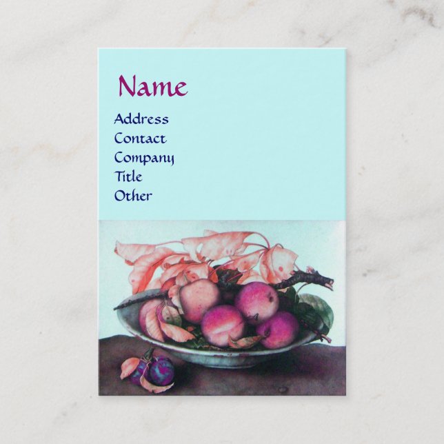 OBST Pfirsiche, Pflaumen, Pflaumen, Blätter Aquama Visitenkarte (Vorderseite)