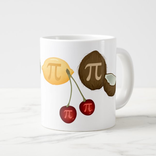 Obst Pi, Pi auf verschiedenen Früchten Jumbo-Tasse (Vorderseite Rechts)