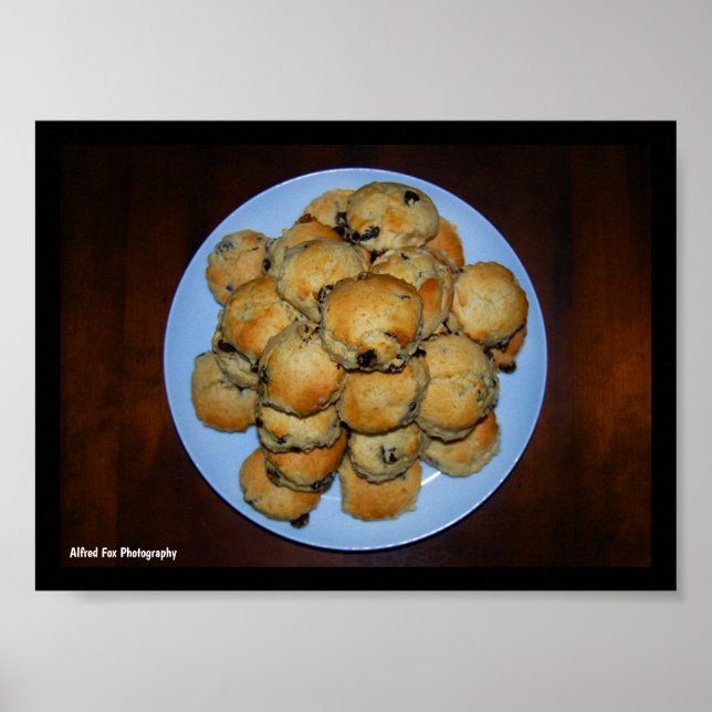 Obst-Scones auf Holz Poster (Vorne)