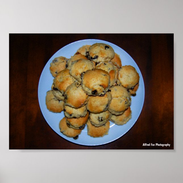 Obst-Scones auf Holz Poster (Vorne)