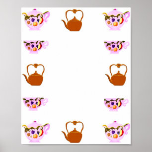 Obst und Blätter Teekanne, Teekanne und Kupferkess Poster