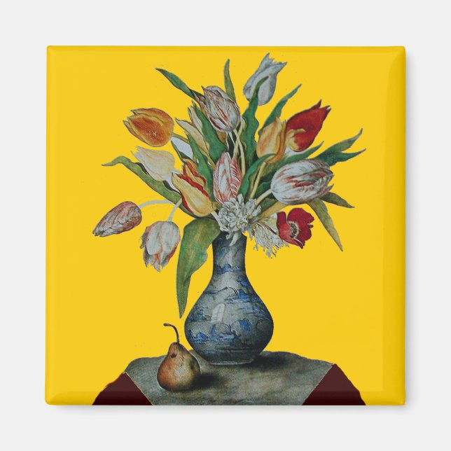 OBST UND BLUME DER SAISON - TULIPS IN BLAUEN VASE MAGNET (Vorne)