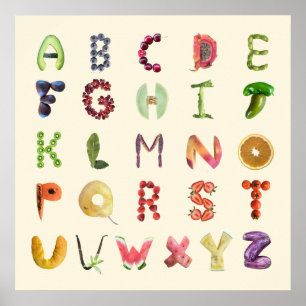 Obst und Gemüse Alphabet Kunst - Gesunde Lebensmit Poster