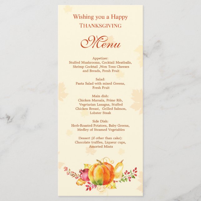 Obst und Gemüse im Herbst Erntedank Menü Menükarte (Vorderseite)