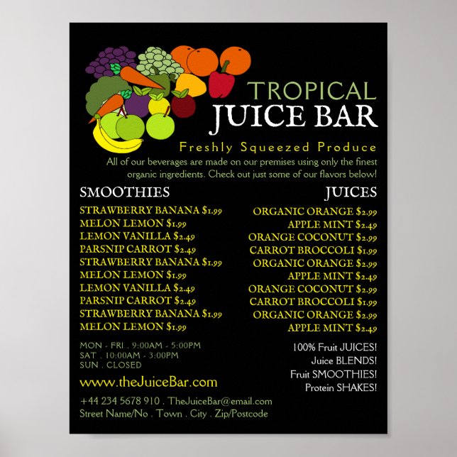 Obst und Gemüse, Juice-Bar Poster (Vorne)