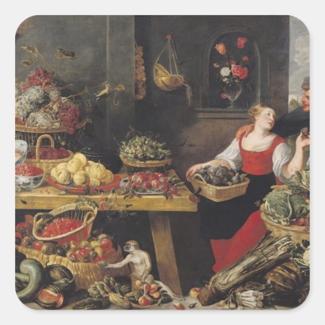 Obst und Gemüse Quadratischer Aufkleber (Vorderseite)