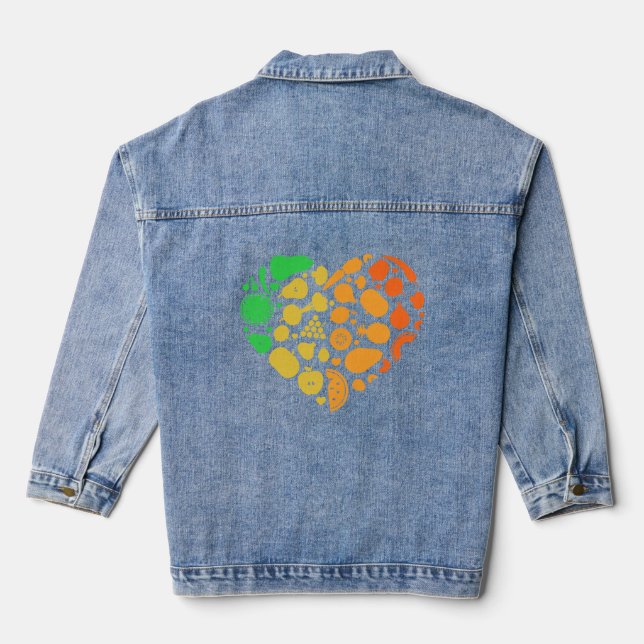 Obst- und Gemüseherz - Großes Veganes Geschenk Jeansjacke (Rückseite)