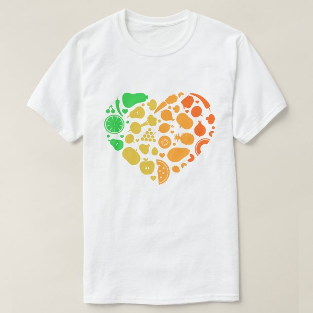 Obst- und Gemüseherz - Großes Veganes Geschenk T-Shirt (Design vorne)