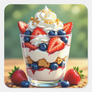 Obst- und Joghurt-Parfait Quadratischer Aufkleber