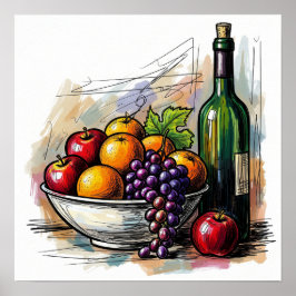 Obst und Wein Stillleben Poster