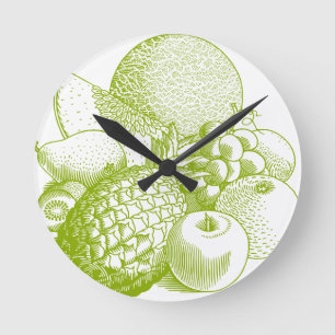 Obst Vintage Lebensmittel gesunde Retro Runde Wanduhr