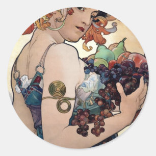 Obst von Alfons Mucha 1897 Runder Aufkleber