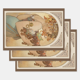 Obst von Alphonse Mucha, Vintage Art Nouveau Geschenkpapier Set