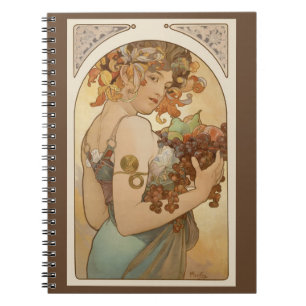 Obst von Alphonse Mucha, Vintage Art Nouveau Notizblock