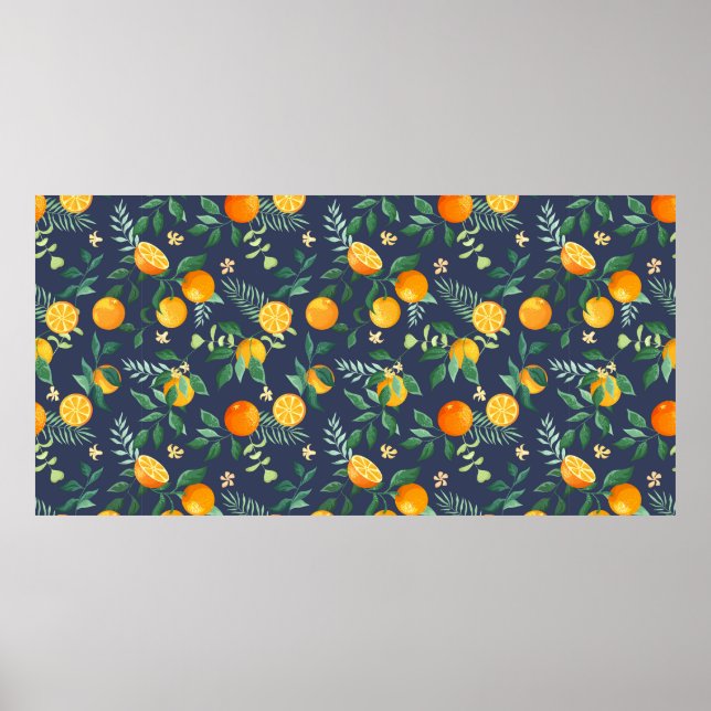 Obstangen mit tropischen Blätter und Blume Poster (Vorne)