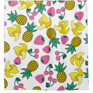 Obstfiesta: Bananen, Ananas, Erdbeeren Duschvorhang