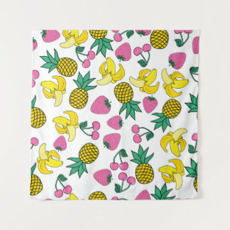 Obstfiesta: Bananen, Ananas, Erdbeeren Wandteppich