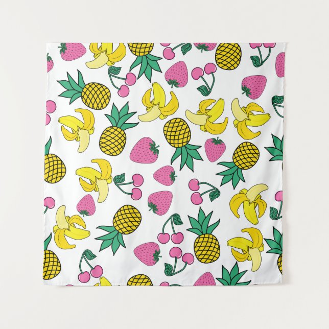 Obstfiesta: Bananen, Ananas, Erdbeeren Wandteppich (Vorderseite)