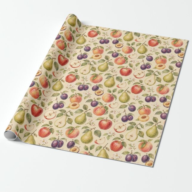 Obstgarten Frucht Aquarell Muster Geschenk Geschenkpapier (Ungerollt)