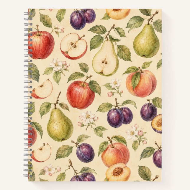Obstgarten Frucht Aquarellmuster Notizbuch (Vorderseite)