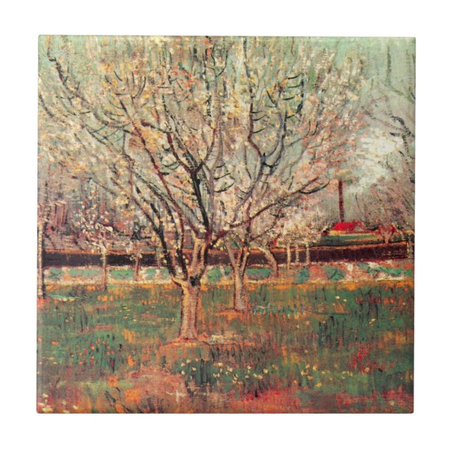Obstgarten in Blossom, Pflaumen von Vincent van Go Fliese (Vorderseite)